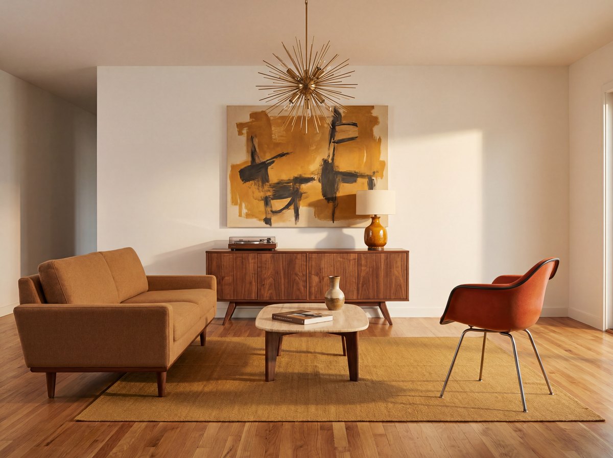 A budget mid-century modern setup showing an IKEA LISABO tapered-leg table with shell chairs in a small apartment dining nook
