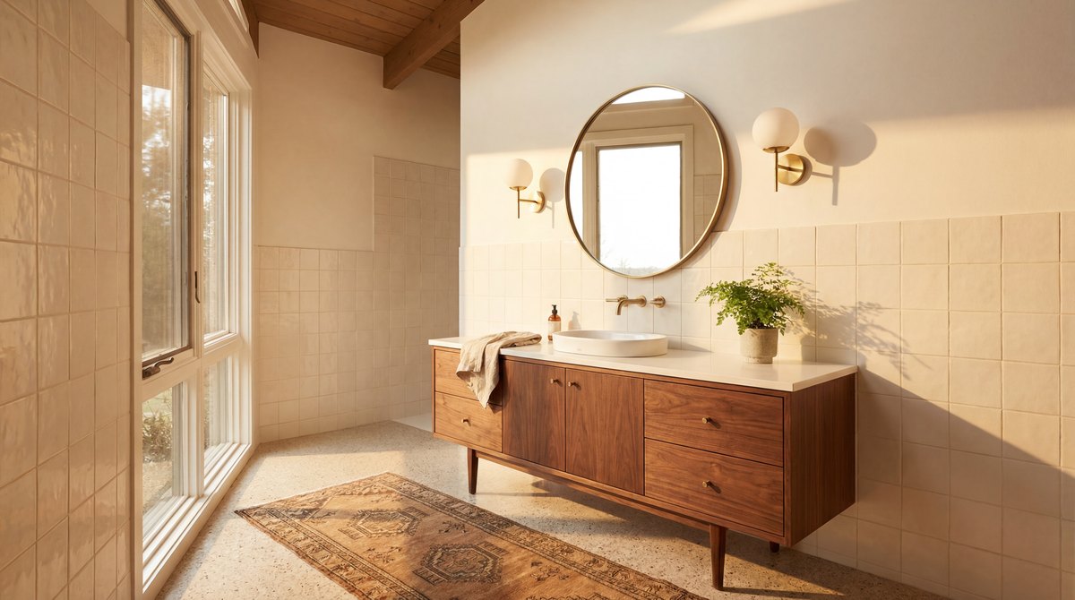 Mid-Century Modern Bathroom Design (Renter Hacks)