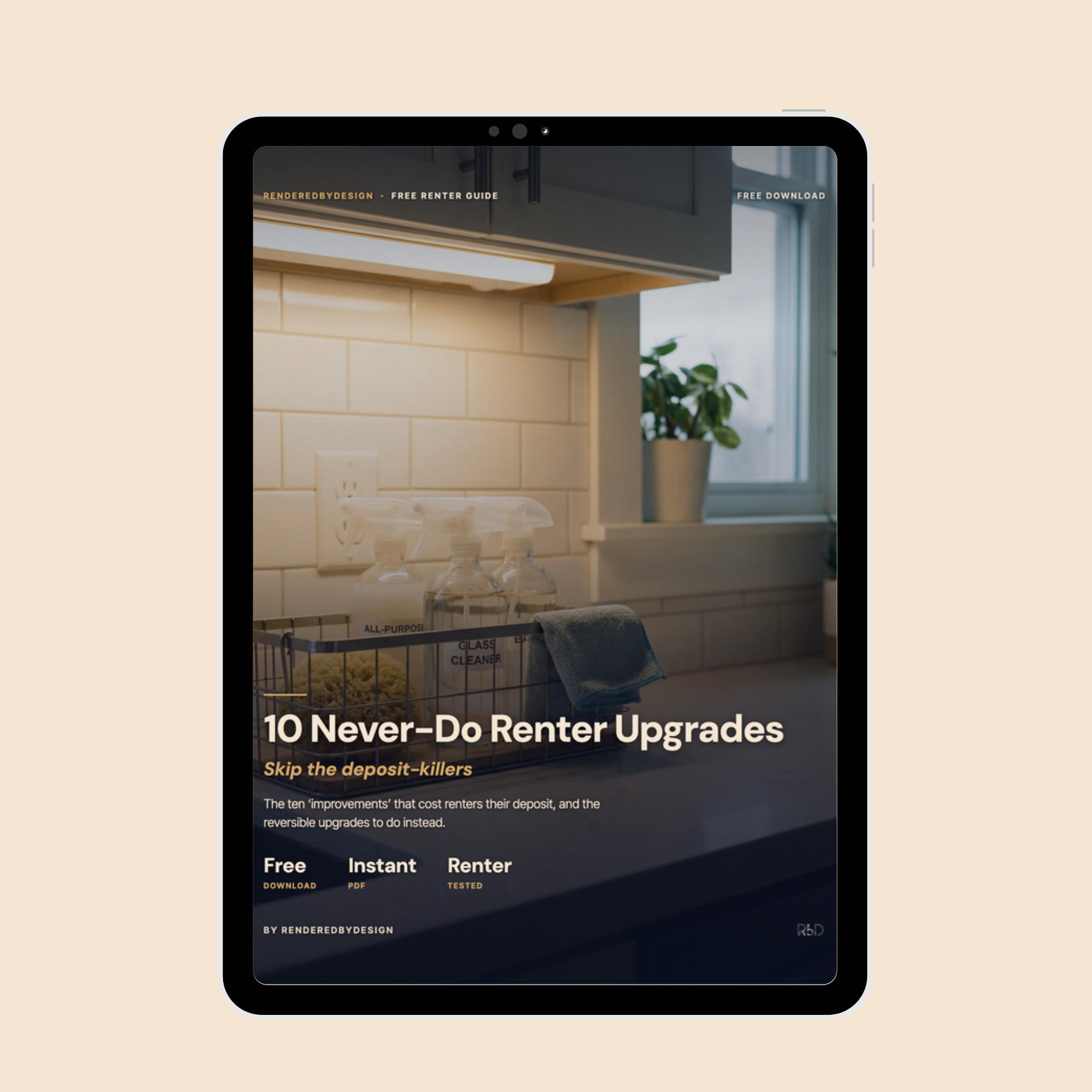 10 Never-Do Renter Upgrades cover shown on a tablet screen