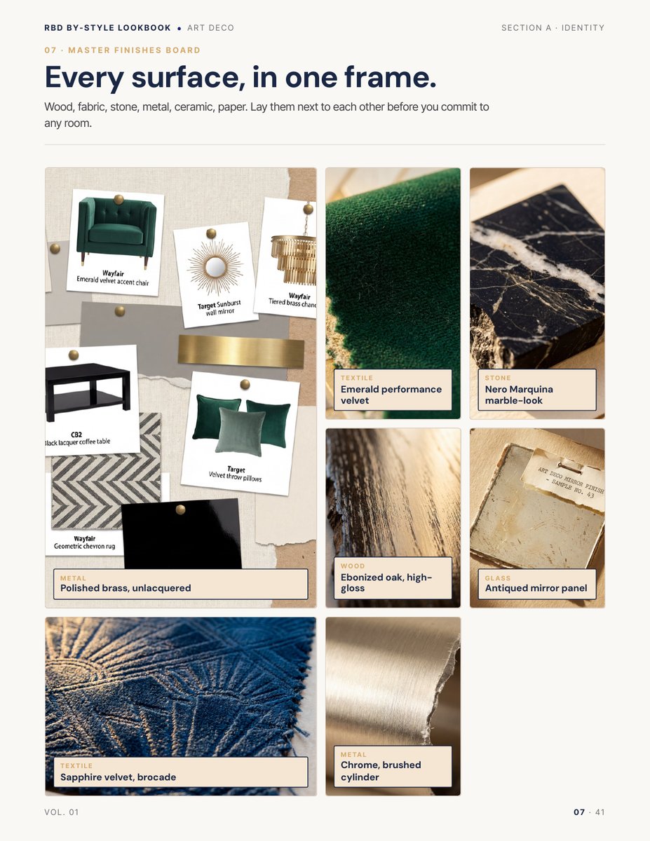 Finishes page from the Art Deco Style Lookbook