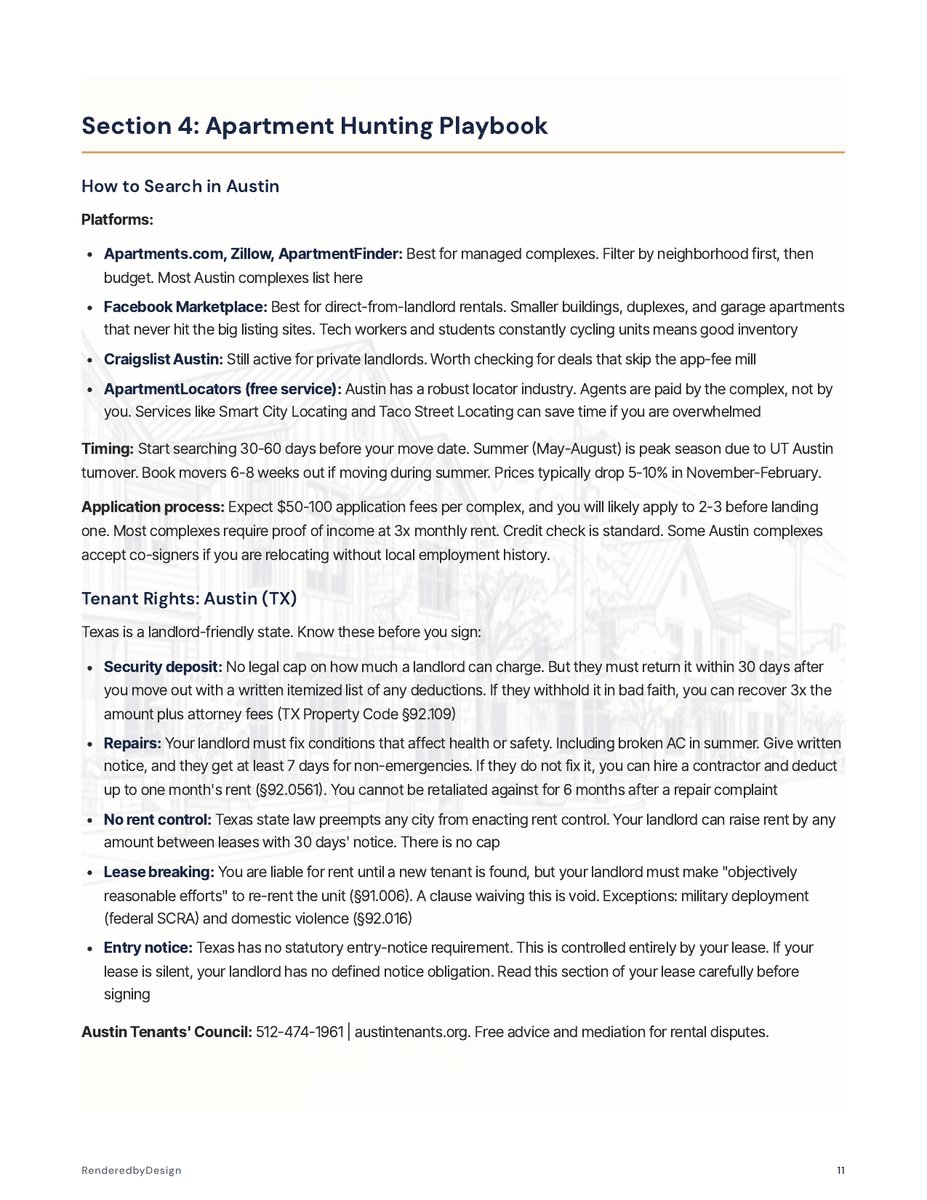 Apartment hunting page from the Moving To Austin Guide