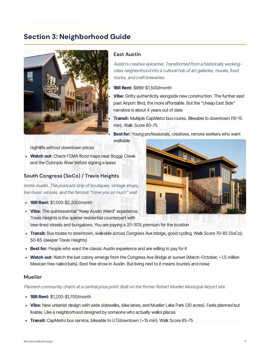 Neighborhoods page from the Moving To Austin Guide