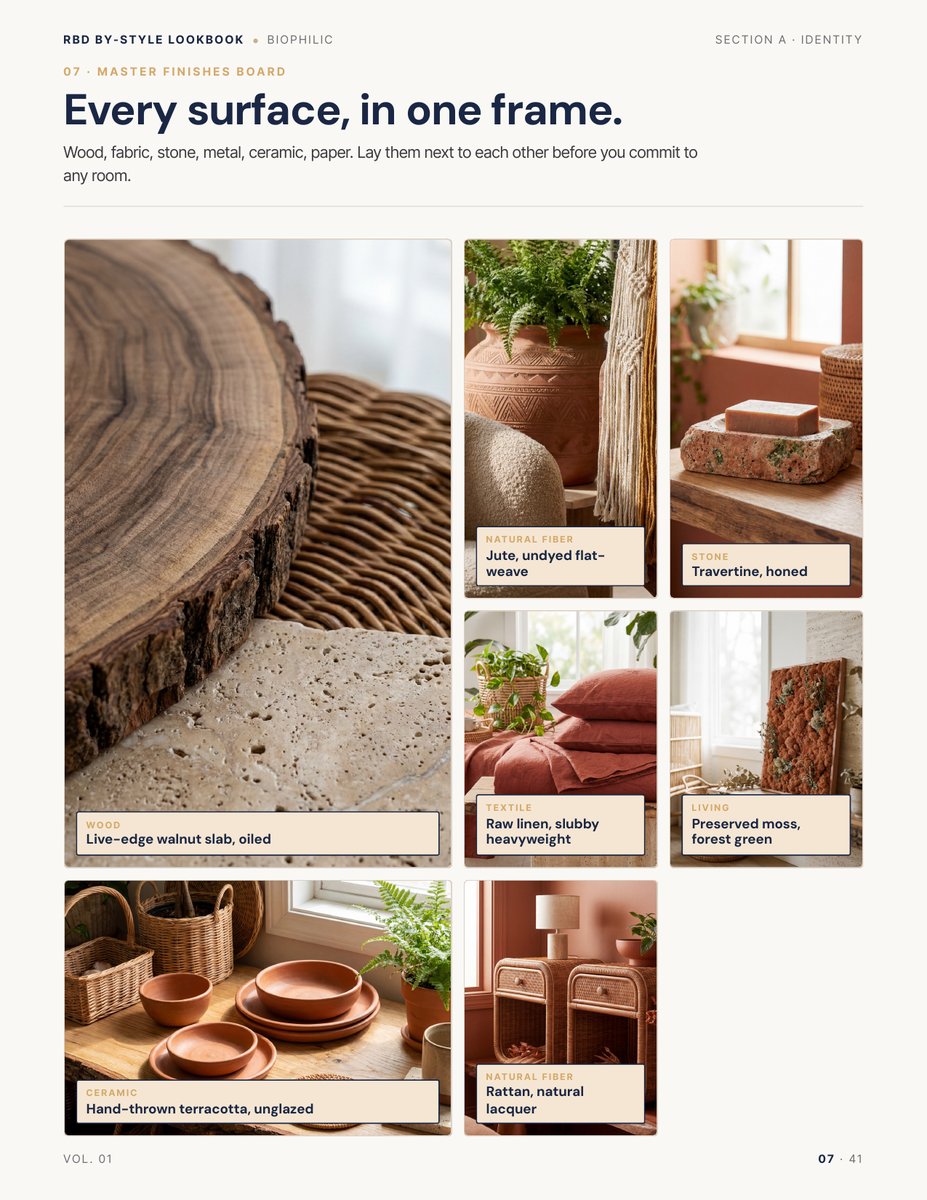 Finishes page from the Biophilic Style Lookbook