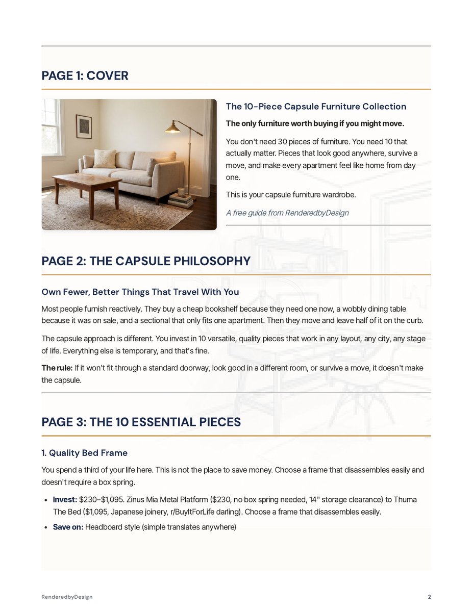 Page 2 page from the Capsule Furniture Checklist