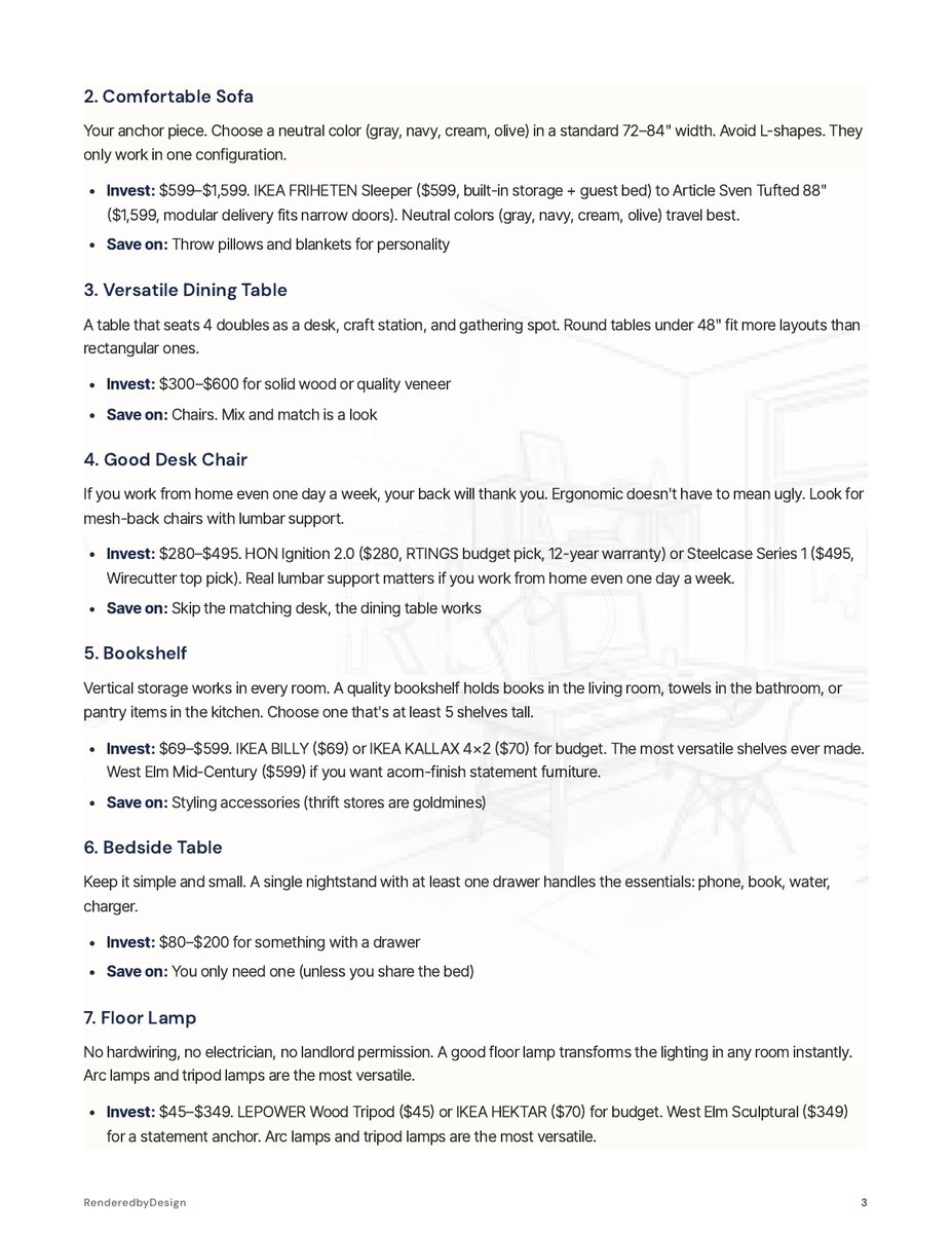 Page 3 page from the Capsule Furniture Checklist
