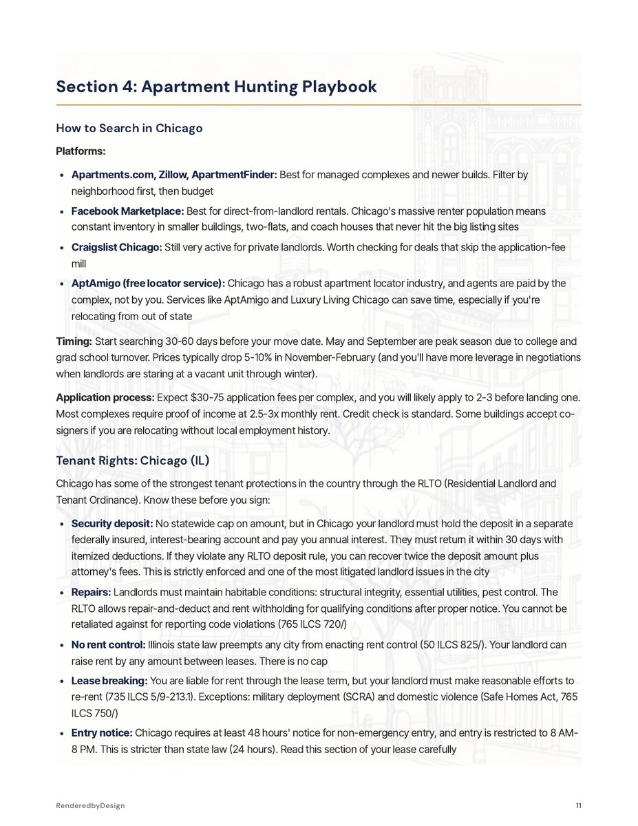 Apartment hunting page from the Moving To Chicago Guide