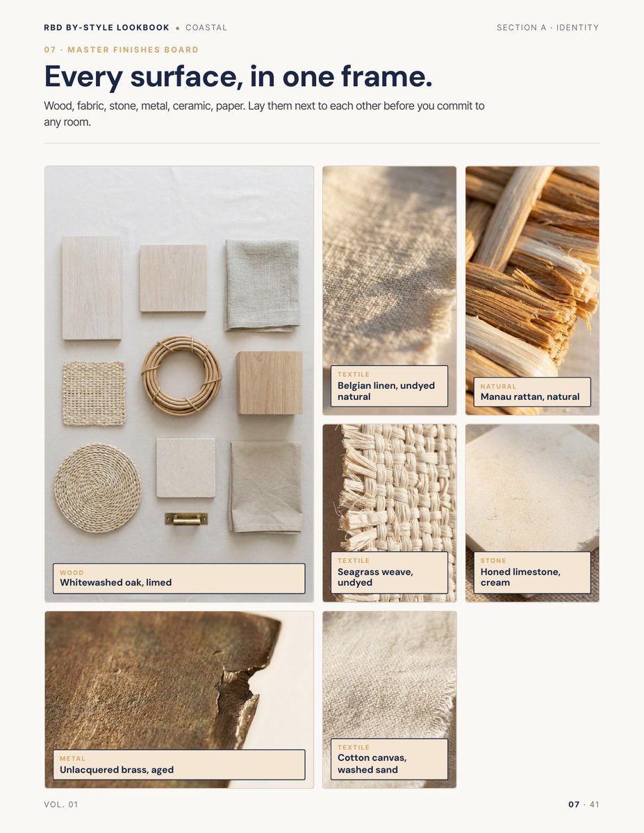 Finishes page from the Coastal Style Lookbook