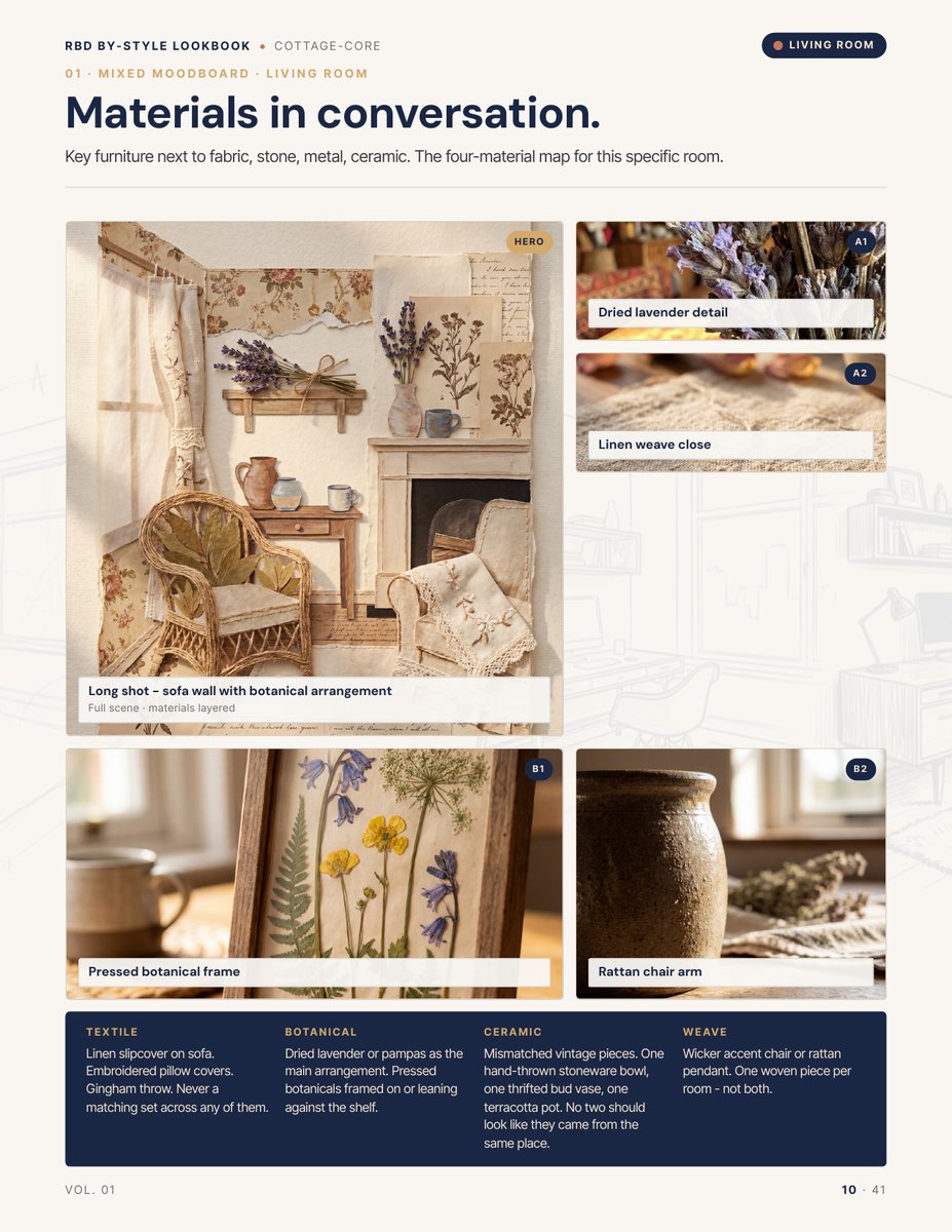 Moodboard page from the Cottage Core Style Lookbook