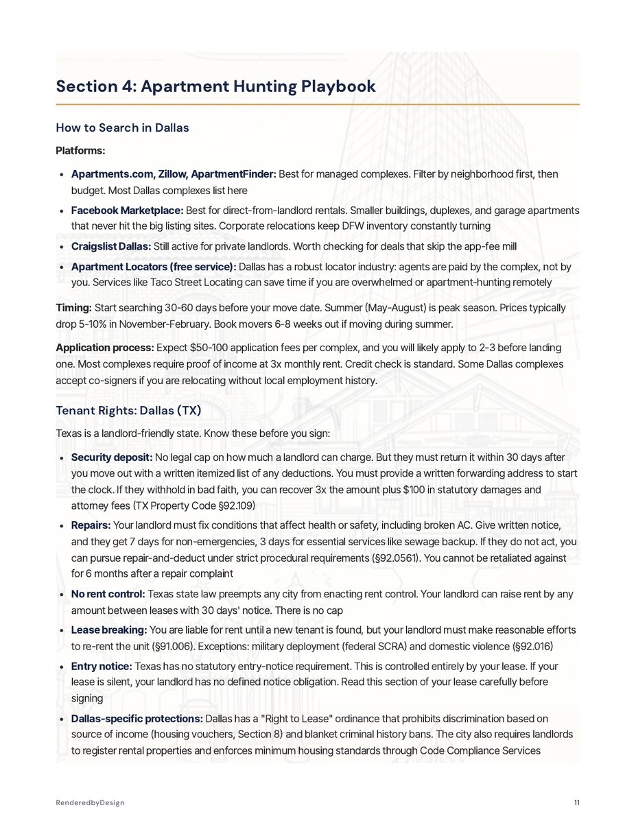 Apartment hunting page from the Moving To Dallas Guide