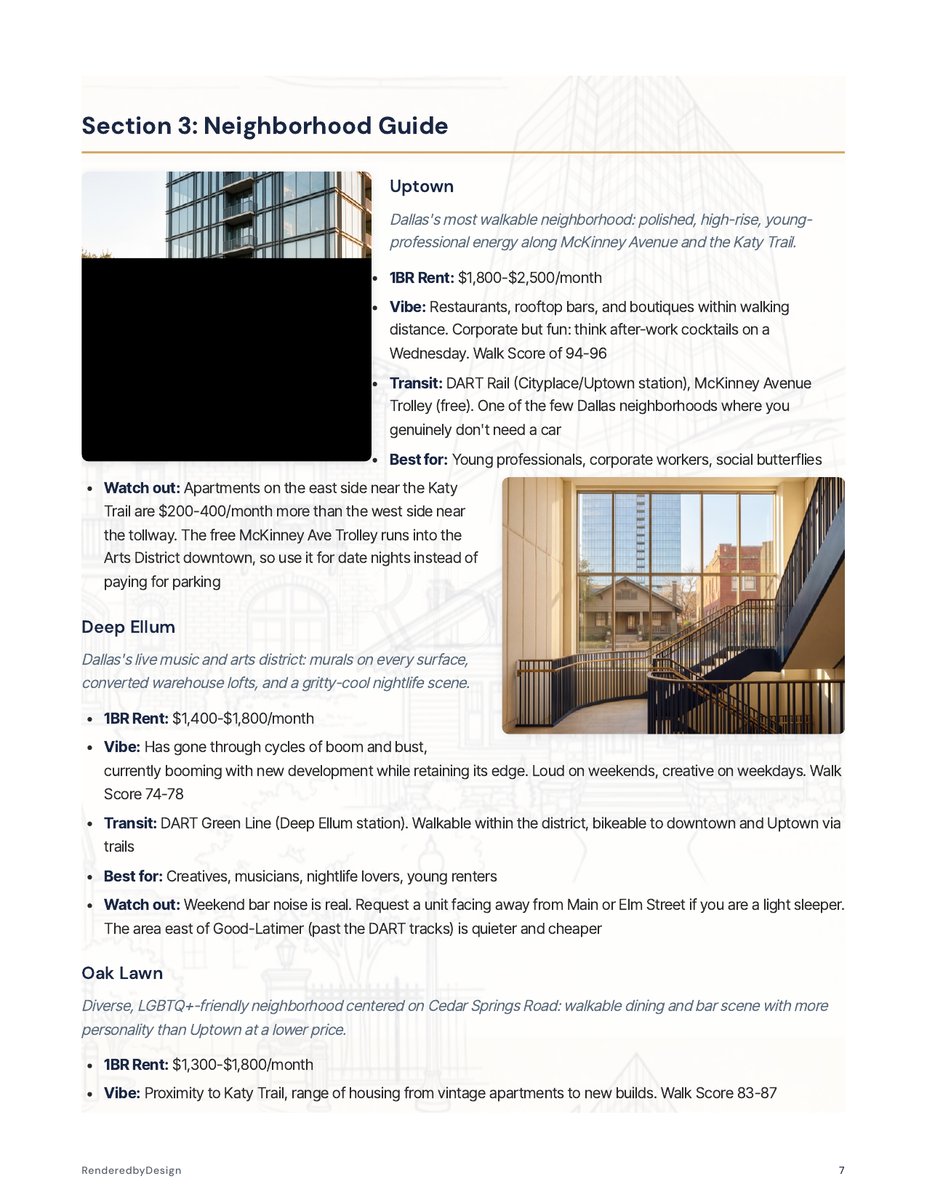 Neighborhoods page from the Moving To Dallas Guide