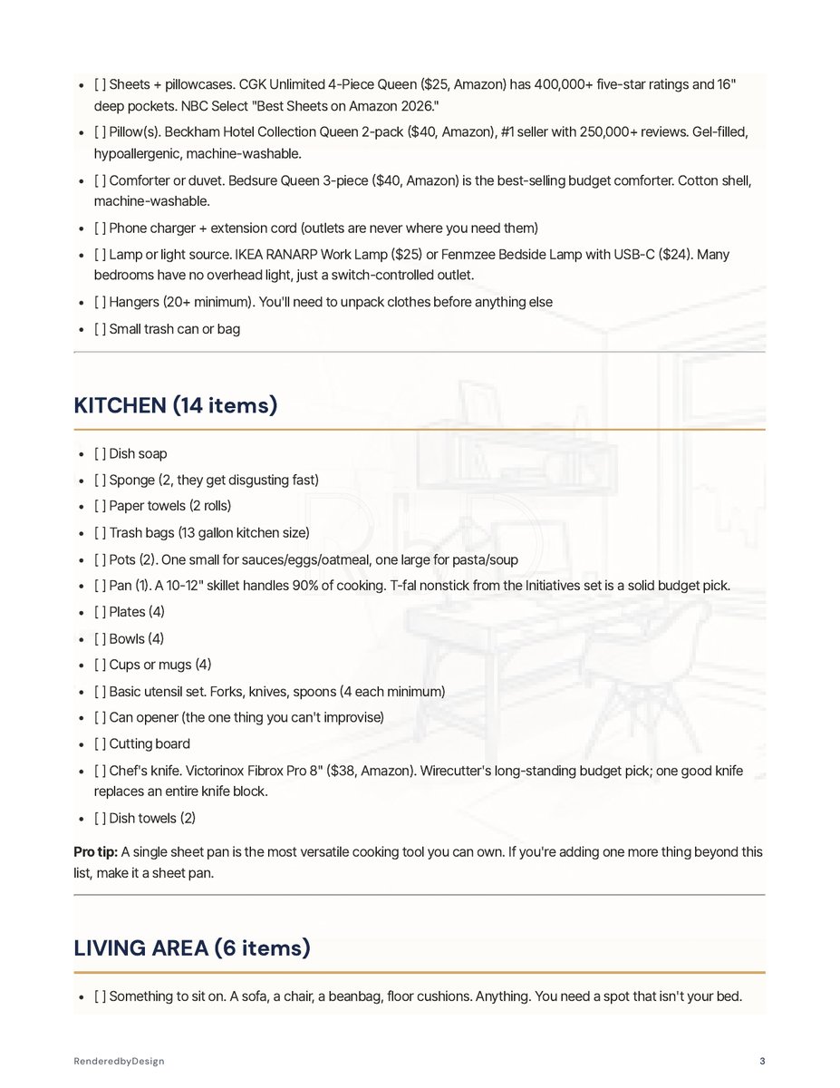 Page 3 page from the Day-One Essentials Checklist