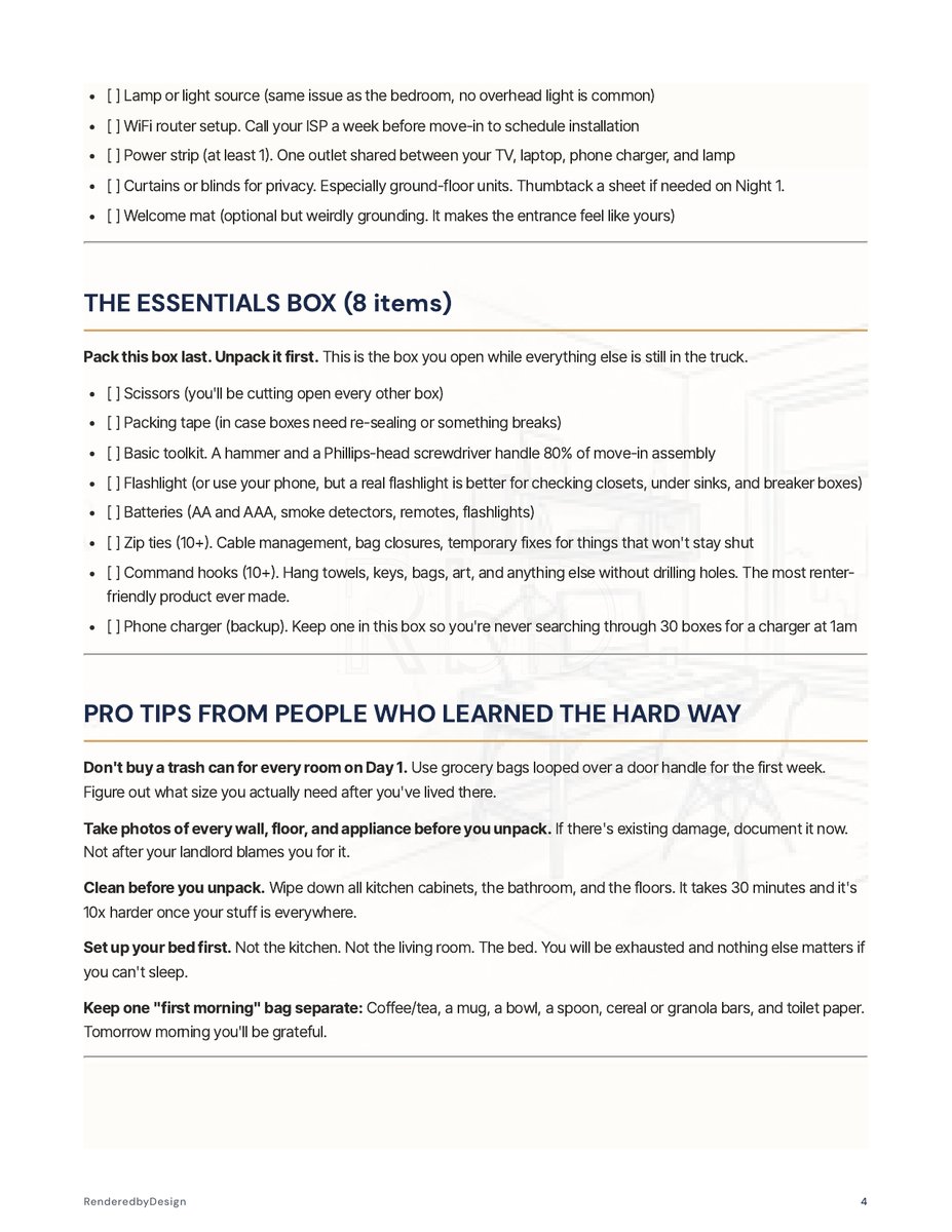 Page 4 page from the Day-One Essentials Checklist