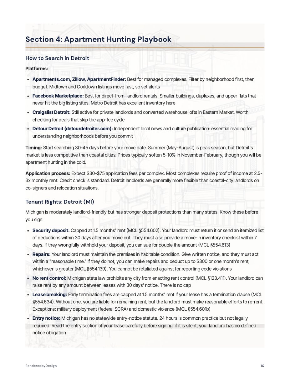 Apartment hunting page from the Moving To Detroit Guide