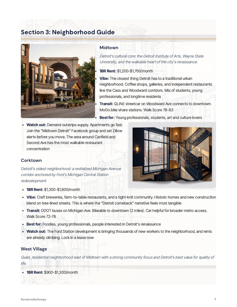 Neighborhoods page from the Moving To Detroit Guide