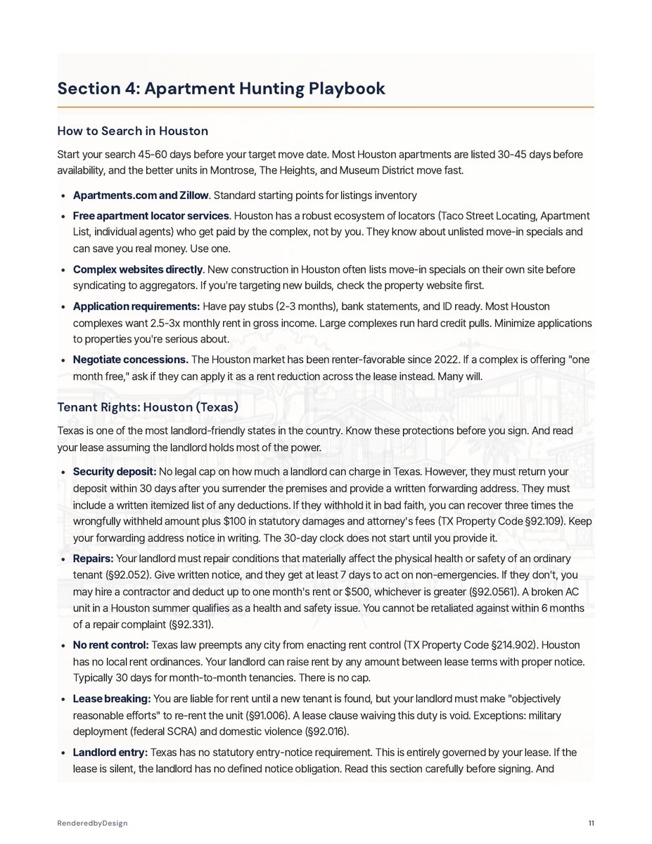 Apartment hunting page from the Moving To Houston Guide