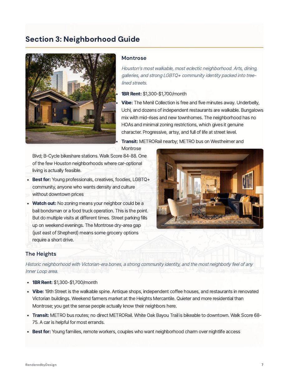 Neighborhoods page from the Moving To Houston Guide