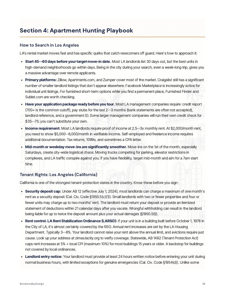 Apartment hunting page from the Moving To Los Angeles Guide