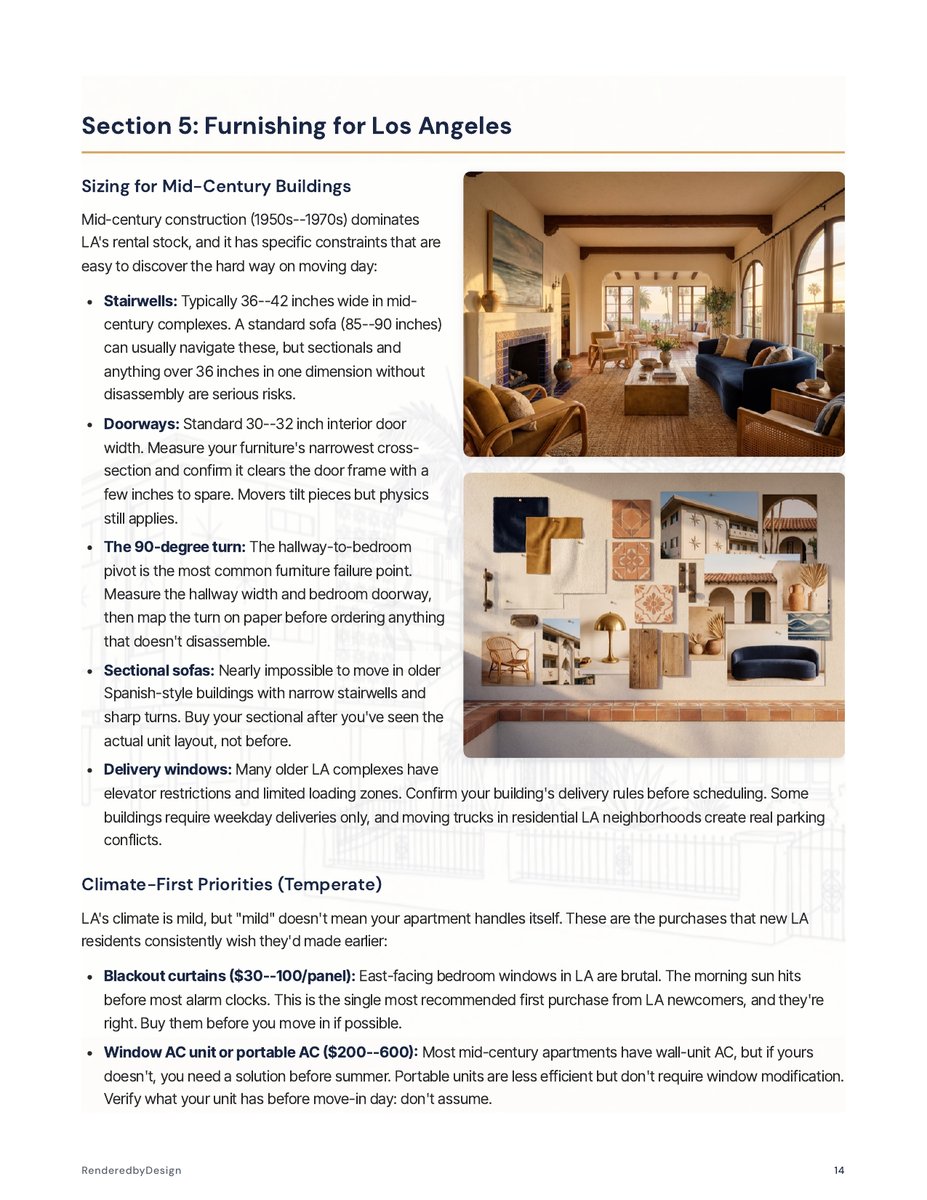 Furnishing page from the Moving To Los Angeles Guide