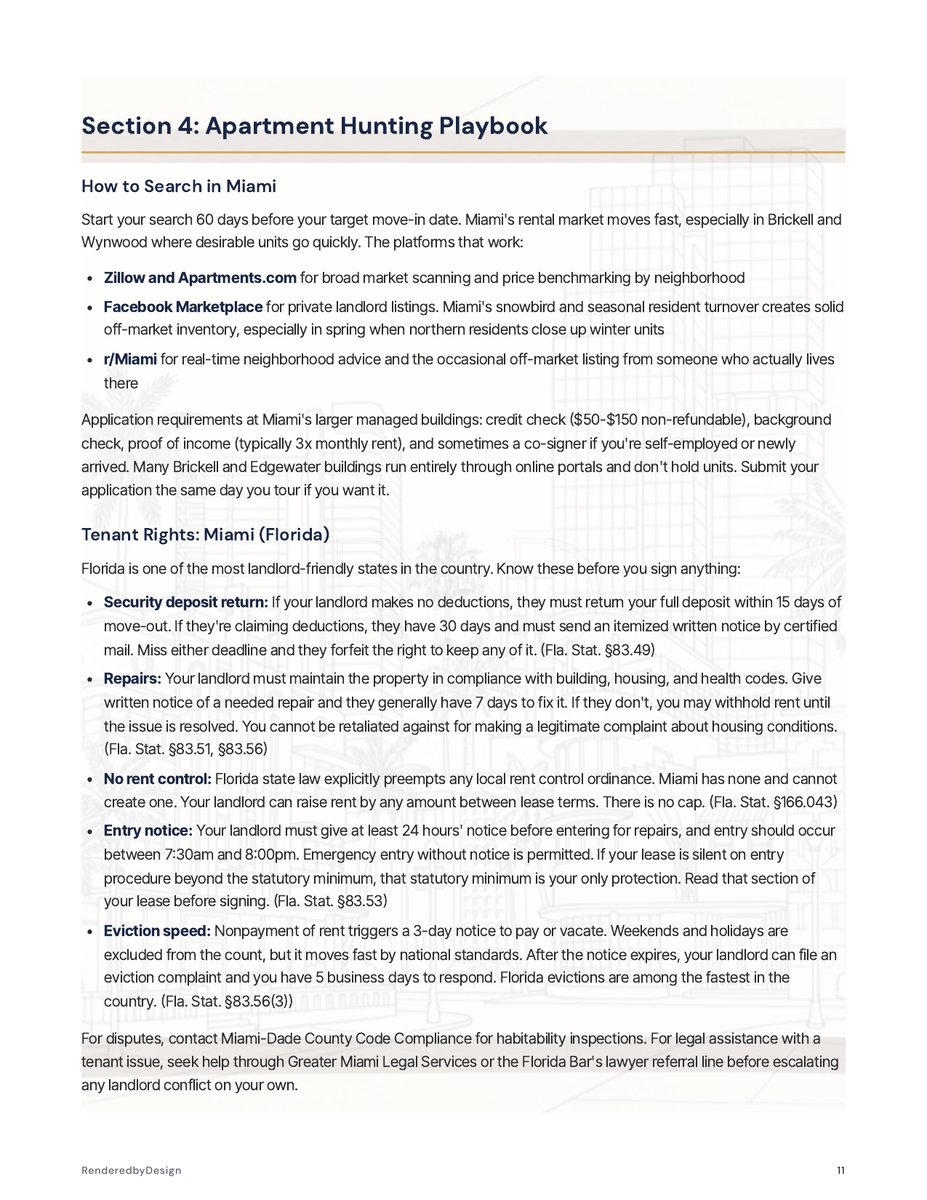 Apartment hunting page from the Moving To Miami Guide
