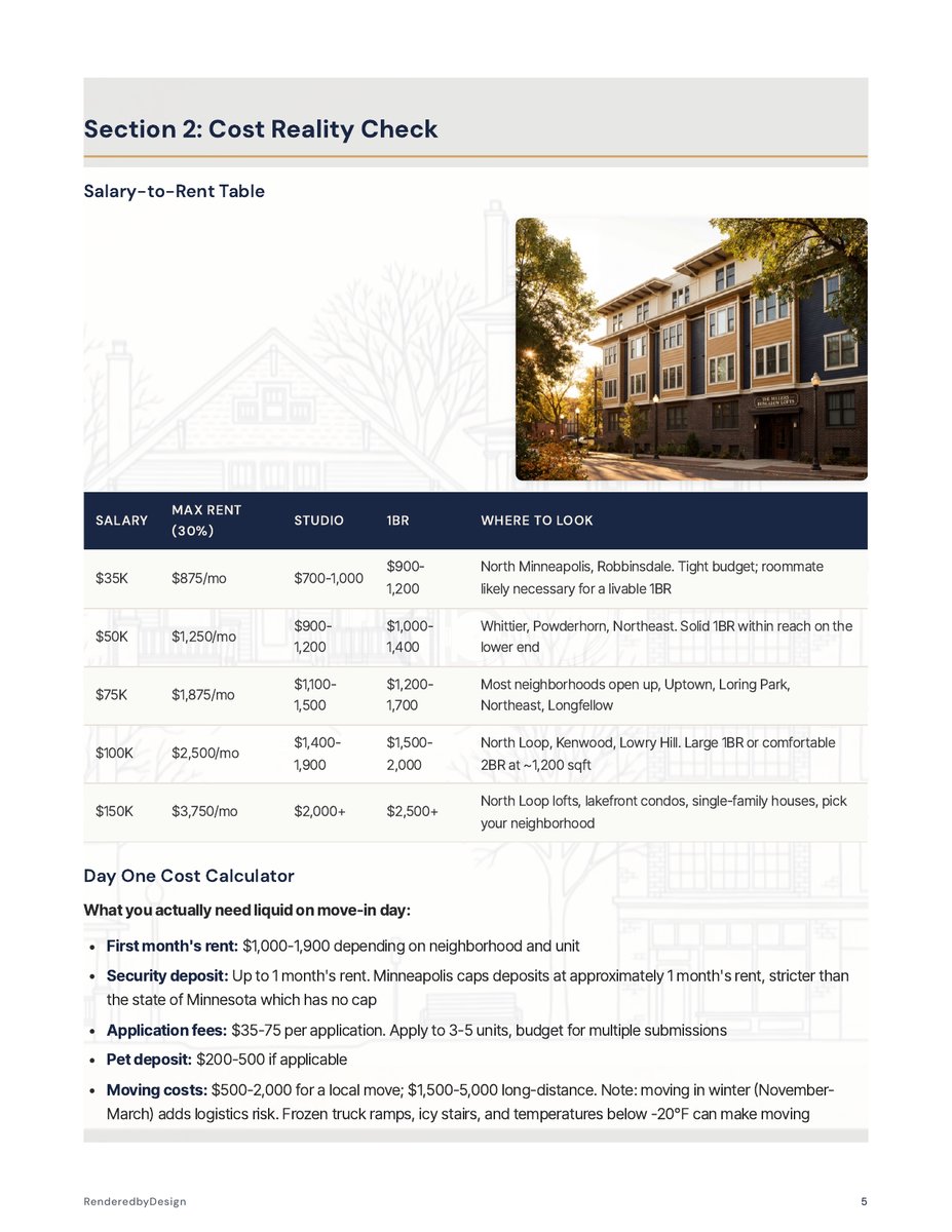 Cost page from the Moving To Minneapolis Guide