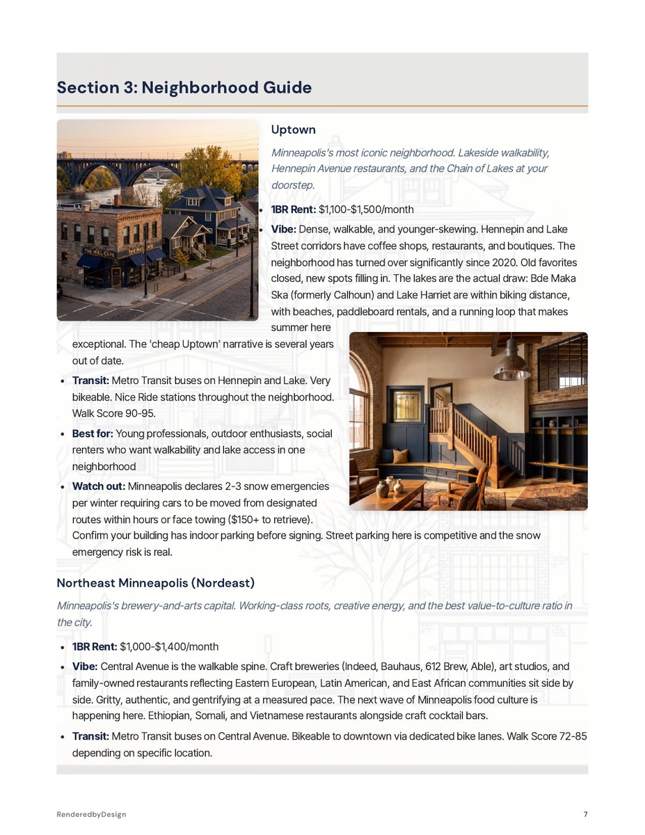 Neighborhoods page from the Moving To Minneapolis Guide