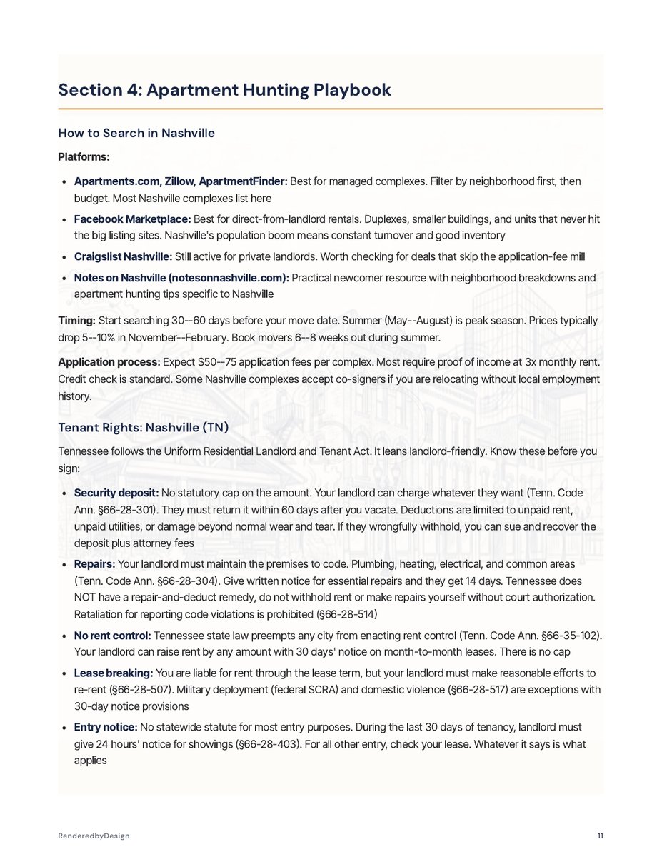 Apartment hunting page from the Moving To Nashville Guide
