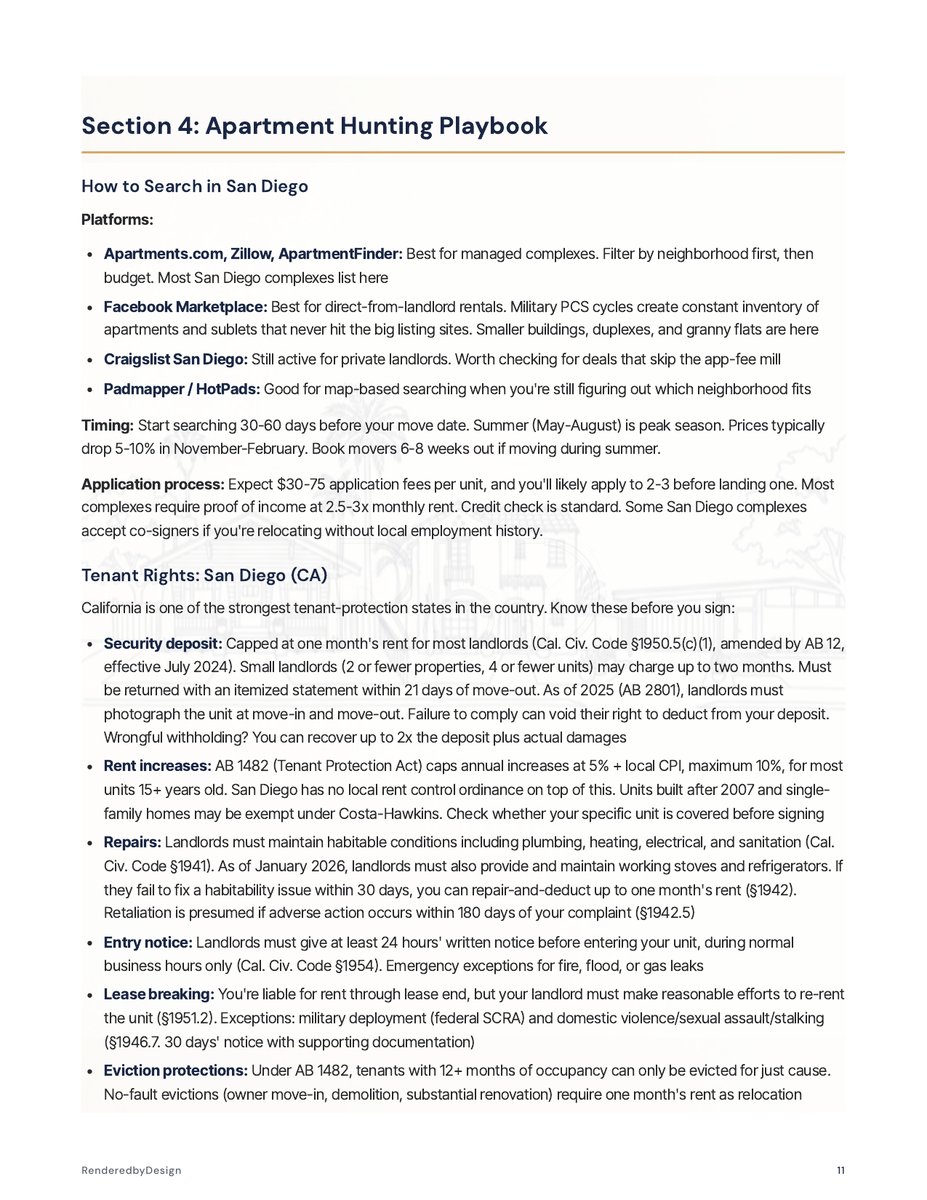 Apartment hunting page from the Moving To San Diego Guide
