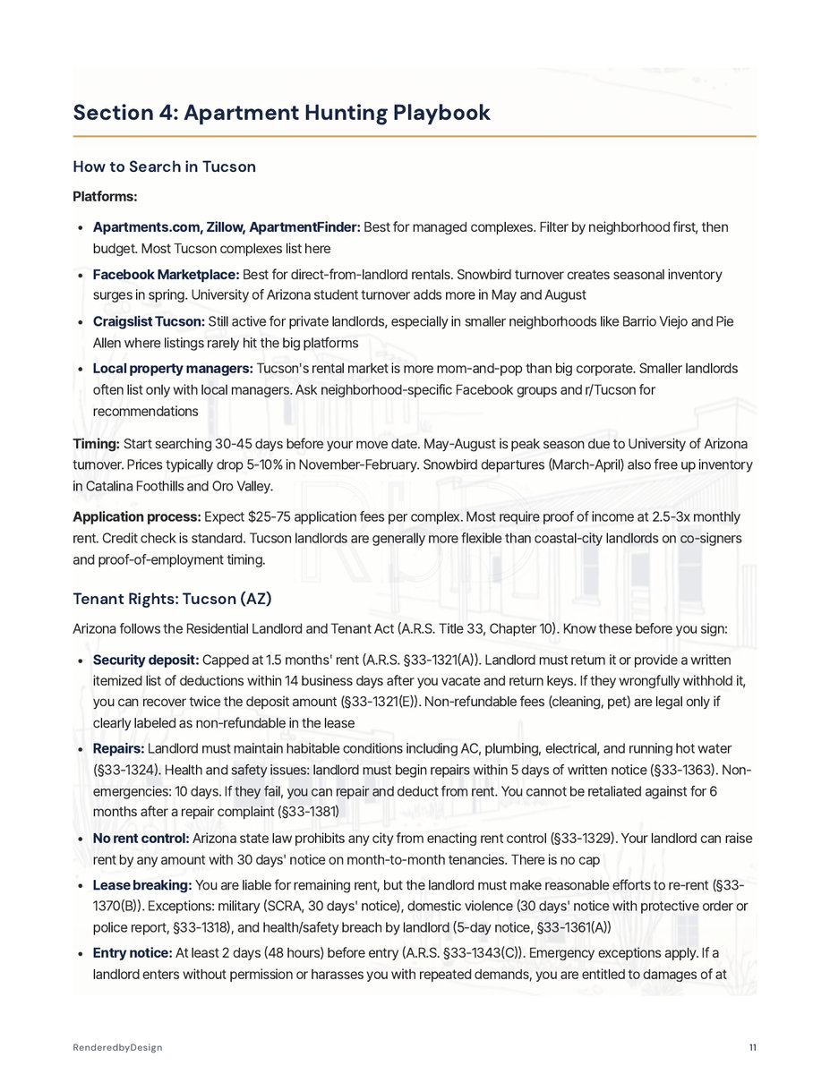 Apartment hunting page from the Moving To Tucson Guide