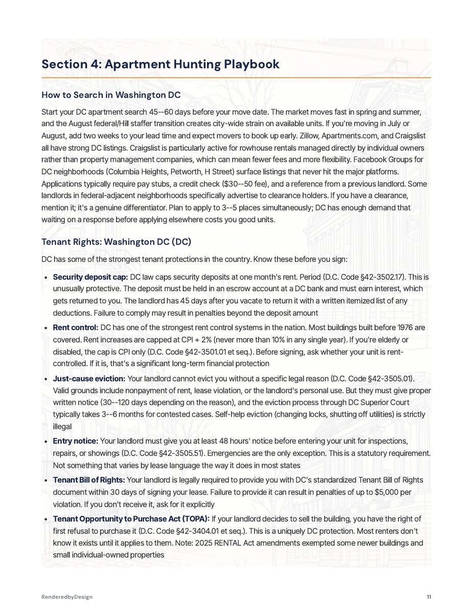 Apartment hunting page from the Moving To Washington DC Guide